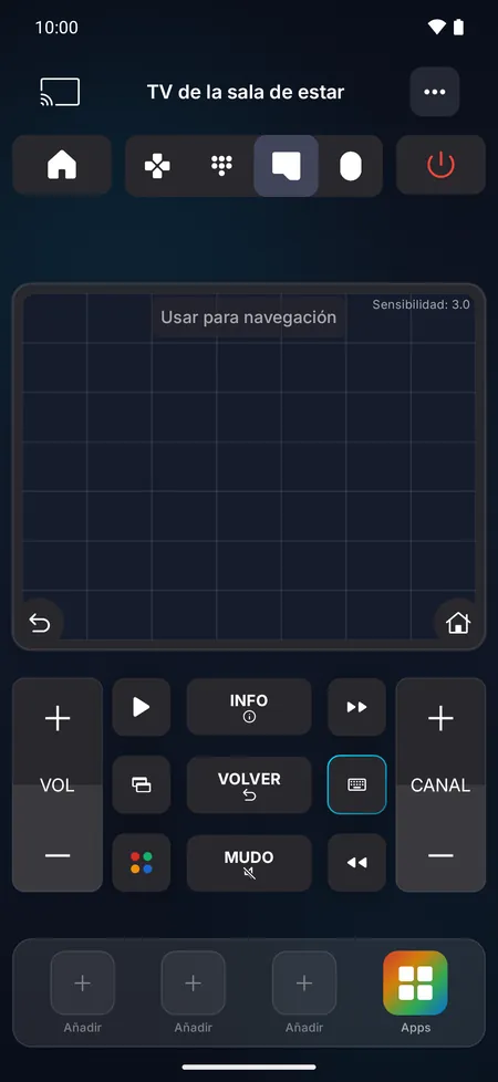 Pantalla del panel táctil: desliza para moverte y toca para seleccionar