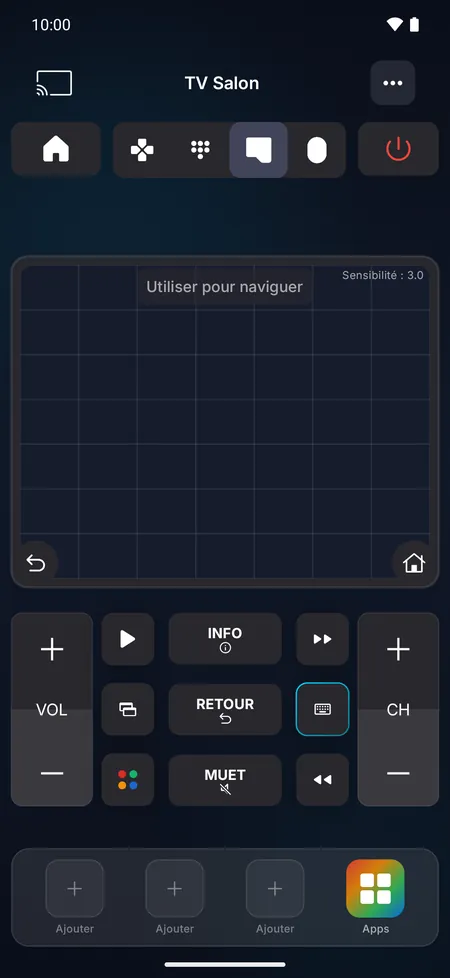 Écran du pavé tactile : balayez pour vous déplacer, appuyez pour sélectionner
