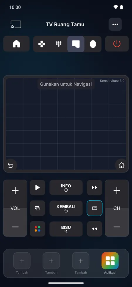 Layar touchpad: usap untuk bergerak dan ketuk untuk memilih