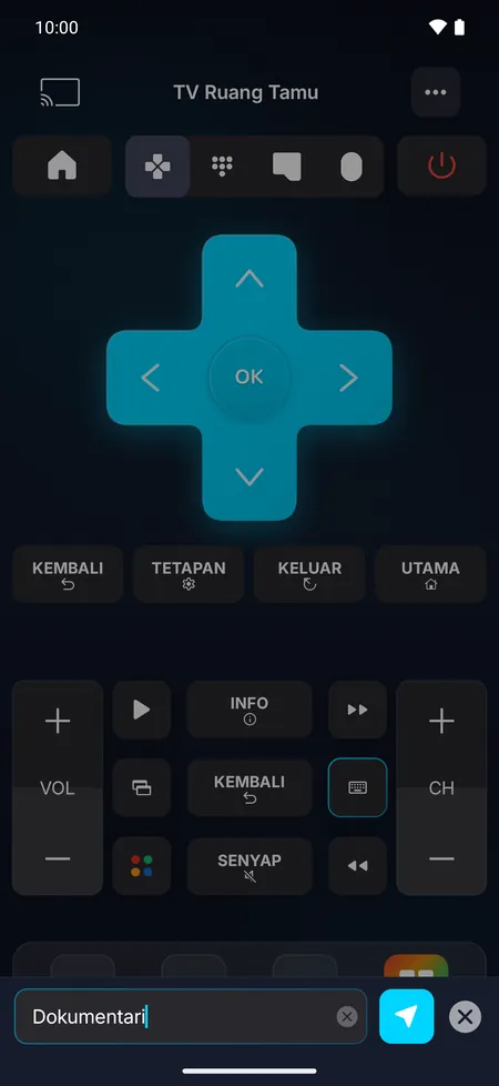 Skrin papan kekunci: teks yang ditaip pada telefon dihantar ke TV