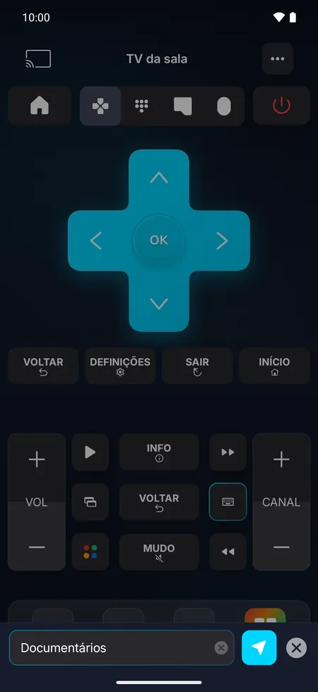 Ecrã do teclado: o texto escrito no telemóvel é enviado para a TV