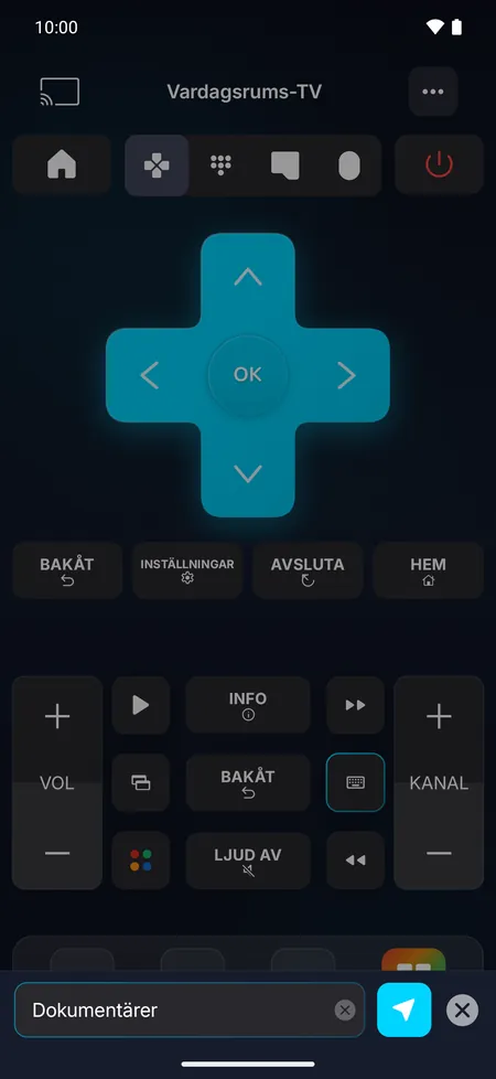 Tangentbordsskärm: text som skrivs på telefonen skickas till TV:n