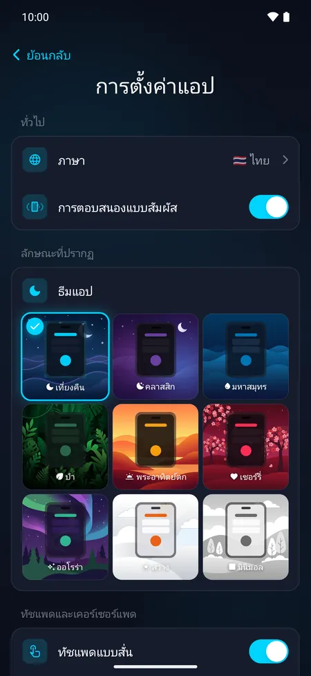 การตั้งค่าแอปพร้อมตัวเลือกธีม 9 แบบ