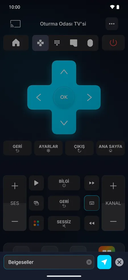 Klavye ekranı: telefonda yazılan metin TV'ye gönderilir